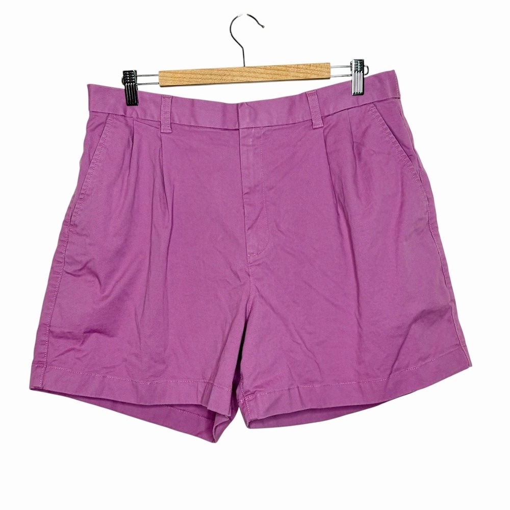 Gap Pleated Twill Shorts Purple Womens 16 High Rise Elastic Waist Comfort Casual